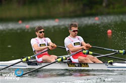 Paul Sieber (b), Julian Schoeberl (s), Lightweight Men's Double Sculls, Austria, 2021 World Rowing Final Olympic Qualification Regatta, Lucerne, Switzerland / Detlev Seyb/MyRowingPhoto.com