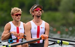 Oscar Petersen (b), Emil Espensen (s), Lightweight Men's Double Sculls, Denmark, 2021 World Rowing Final Olympic Qualification Regatta, Lucerne, Switzerland / Detlev Seyb/MyRowingPhoto.com