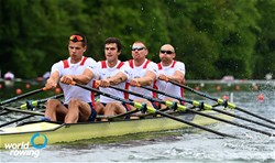 Nikita Morgachev (b), Artem Kosov, Nikolay Pimenov, Pavel Sorin (s), Men's Quadruple Sculls, Russian Federation, 2021 World Rowing Final Olympic Qualification Regatta, Lucerne, Switzerland / Detlev Seyb/MyRowingPhoto.com