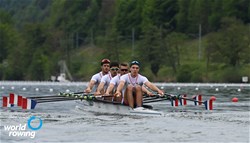 Stanislas Desgrippes (b), Alberic Cormerais, Bastien Quiqueret, Benjamin Haguenauer (s), Men's Quadruple Sculls, France, 2021 World Rowing Final Olympic Qualification Regatta, Lucerne, Switzerland / Detlev Seyb/MyRowingPhoto.com