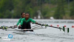 Glory Semidara (b), Joy Miyen Mathew (s), Women's Double Sculls, Nigeria, 2021 World Rowing Final Olympic Qualification Regatta, Lucerne, Switzerland / Detlev Seyb/MyRowingPhoto.com