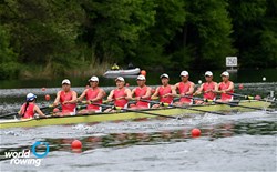 Wenlei Li (b), Xianfeng Chen, Xunman Cheng, Qiancheng Zhao, Binghui Cui, Dongjian Li, Zhenfeng Gao, Pengpeng Cai (s), Xiaowen Zhang (c), Men's Eight, People's Republic of China, 2021 World Rowing Final Olympic Qualification Regatta, Lucerne, Switzerland / Detlev Seyb/MyRowingPhoto.com