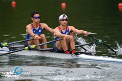 Naoki Furuta (b), Mitsuo Nishimura (s), Lightweight Men's Double Sculls, Japan, 2021 World Rowing Final Olympic Qualification Regatta, Lucerne, Switzerland / Detlev Seyb/MyRowingPhoto.com