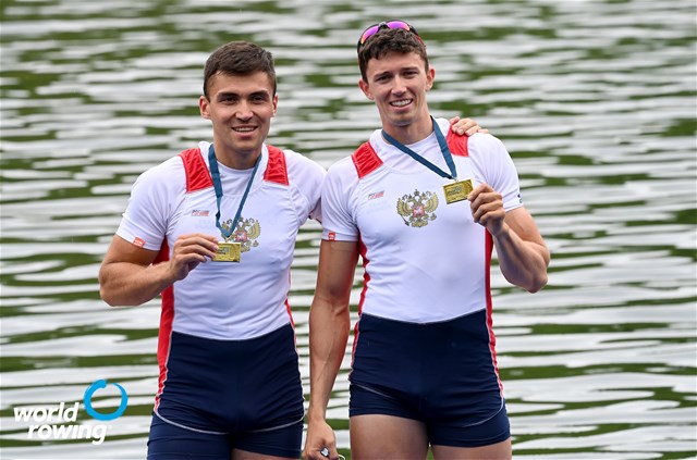 Ilya Kondratyev (b), Andrey Potapkin (s), Men's Double Sculls, Russian Federation, 2021 World Rowing Final Olympic Qualification Regatta, Lucerne, Switzerland / Detlev Seyb/MyRowingPhoto.com