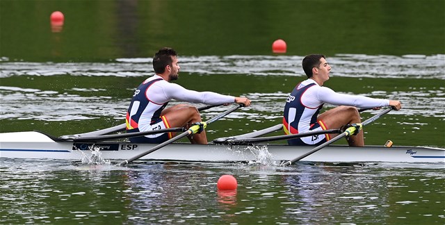 Rodrigo Conde Romero (b), Aleix Garci Garcia Pujolar (s), Men's Double Sculls, Spain, 2021 World Rowing Final Olympic Qualification Regatta, Lucerne, Switzerland - Detlev Seyb/MyRowingPhoto.com