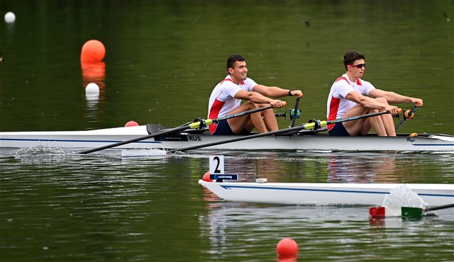 Ilya Kondratyev (b), Andrey Potapkin (s), Men's Double Sculls, Russian Federation, 2021 World Rowing Final Olympic Qualification Regatta, Lucerne, Switzerland - Detlev Seyb/MyRowingPhoto.com