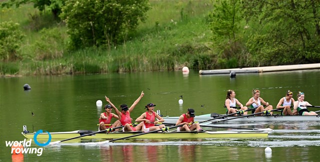 Miaomiao Qin (b), Shiyu Lu, Xinyu Lin, Fei Wang (s), Women's Four, People's Republic of China, 2021 World Rowing Final Olympic Qualification Regatta, Lucerne, Switzerland - Detlev Seyb/MyRowingPhoto.com