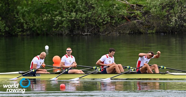 Nikita Morgachev (b), Artem Kosov, Nikolay Pimenov, Pavel Sorin (s), Men's Quadruple Sculls, Russian Federation, 2021 World Rowing Final Olympic Qualification Regatta, Lucerne, Switzerland - Detlev Seyb/MyRowingPhoto.com