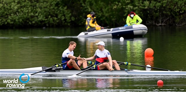 Jakub Podrazil (b), Jan Cincibuch (s), Men's Double Sculls, Czech Republic, 2021 World Rowing Final Olympic Qualification Regatta, Lucerne, Switzerland - Detlev Seyb/MyRowingPhoto.com