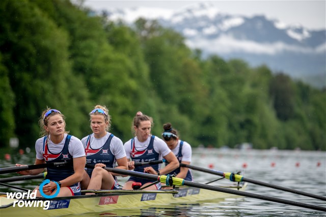 Rowan Mckellar (b), Harriet Alexandra Emily Taylor, Caragh Mcmurtry, Rebecca Shorten (s), Women's Four, Great Britain, 2021 World Rowing Cup II, Lucerne, Switzerland / World Rowing/Benedict Tufnell