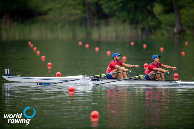 Cesar Abaroa (b), Eber Sebastian Sanhueza Rojas (s), Lightweight Men's Double Sculls, Chile, 2021 World Rowing Cup II, Lucerne, Switzerland / World Rowing/Benedict Tufnell