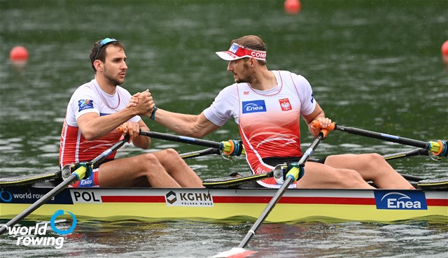 Dominik Czaja (b), Wiktor Chabel, Men's Quadruple Sculls, Poland, 2021 World Rowing Cup II, Lucerne, Switzerland / Detlev Seyb/MyRowingPhoto.com