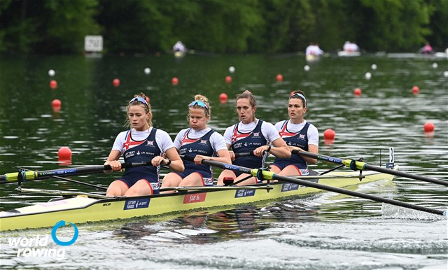 Rowan Mckellar (b), Harriet Alexandra Emily Taylor, Caragh Mcmurtry, Rebecca Shorten (s), Women's Four, Great Britain, 2021 World Rowing Cup II, Lucerne, Switzerland / Detlev Seyb/MyRowingPhoto.com