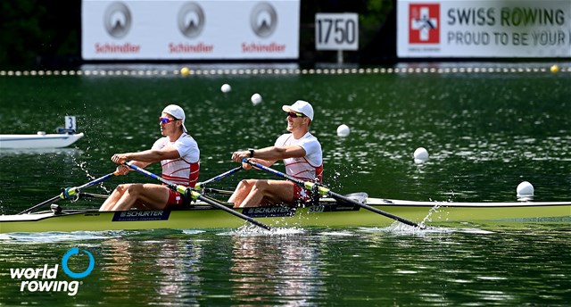 Barnabe Delarze (b), Roman Roeoesli (s), Men's Double Sculls, Switzerland, 2021 World Rowing Cup II, Lucerne, Switzerland / Detlev Seyb/MyRowingPhoto.com