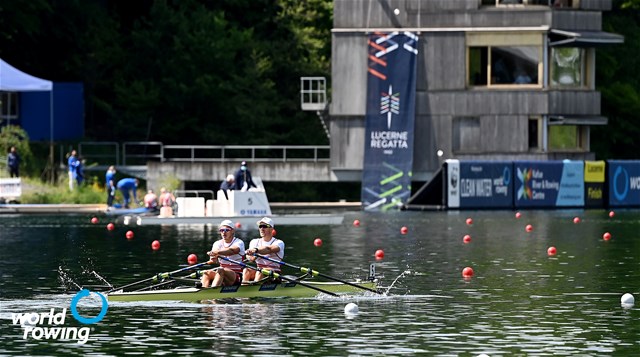 Barnabe Delarze (b), Roman Roeoesli (s), Men's Double Sculls, Switzerland, 2021 World Rowing Cup II, Lucerne, Switzerland / Detlev Seyb/MyRowingPhoto.com
