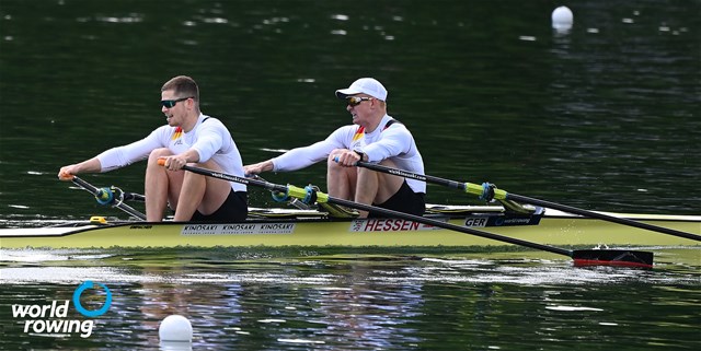 Stephan Krueger (b), Marc Weber (s), Men's Double Sculls, Germany, 2021 World Rowing Cup II, Lucerne, Switzerland / Detlev Seyb/MyRowingPhoto.com
