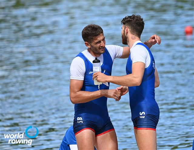Martin Mackovic (b), Milos Vasic (s), Men's Pair, Serbia, 2021 World Rowing Cup II, Lucerne, Switzerland / Detlev Seyb/MyRowingPhoto.com