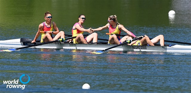 Nicoleta Pascanu (b), Elena Logofatu, Cristina-Georgiana Popescu, Roxana-Iuliana Anghel (s), Women's Four, Romania, 2021 World Rowing Cup II, Lucerne, Switzerland, Detlev Seyb/MyRowingPhoto.com