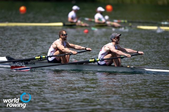 Kristoffer Brun (b), Are Weierholt Strandli (s), Lightweight Men's Double Sculls, Norway, 2021 World Rowing Cup II, Lucerne, Switzerland / World Rowing/Benedict Tufnell