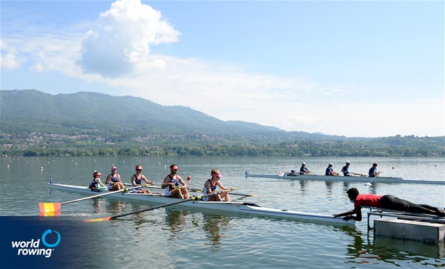 Josefa Benitez Guzman (b), Jorge Pineda Matabuena, Enrique Floriano Millan, Veronica Rodriguez Pulido (s), Raquel Comesana Blanco (c), PR3 Mixed coxed four , Spain, Heats, 2021 Final Paralympic Qualification Regatta, Gavirate, Italy / Maren Derlien / MyRowingPhoto.com