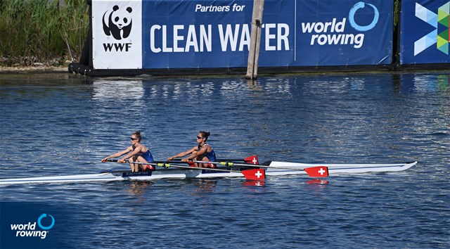 Patricia Merz (b), Frederique Rol (s), Lightweight Women's Double Sculls, Switzerland, 2021 World Rowing Cup III, Sabaudia, Italy / Detlev Seyb/MyRowingPhoto.com