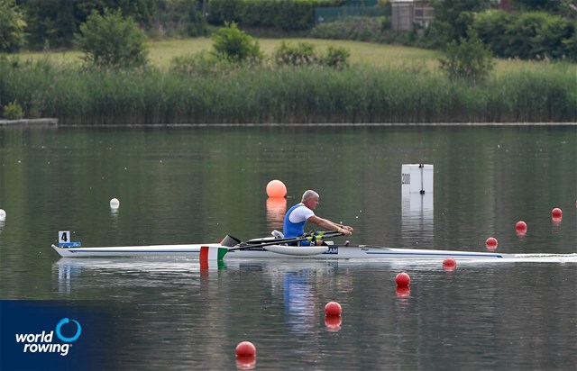 Massimo Spolon, PR1 Mens Single Sculls, Italy, Repechage, 2021, Final Paralympic Qualification Regatta, Gavirate, Italy / Maren Derlien / MyRowingPhoto.com
