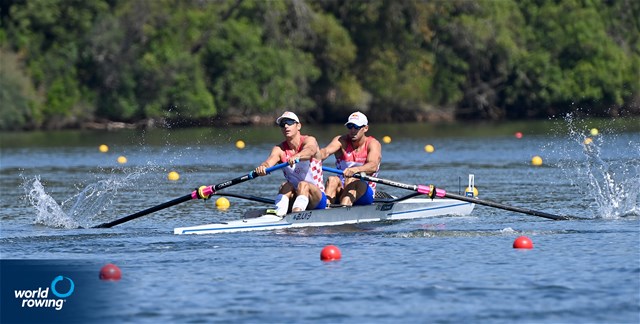 Martin Sinkovic (b), Valent Sinkovic (s), Men's Pair, Croatia, 2021 World Rowing Cup III, Sabaudia, Italy / Detlev Seyb/MyRowingPhoto.com