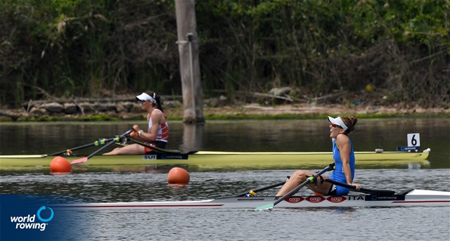 Paola Piazzolla, Lightweight Women's Single Sculls, Italy, silver, 2021 World Rowing Cup III, Sabaudia, Italy / Detlev Seyb/MyRowingPhoto.com
