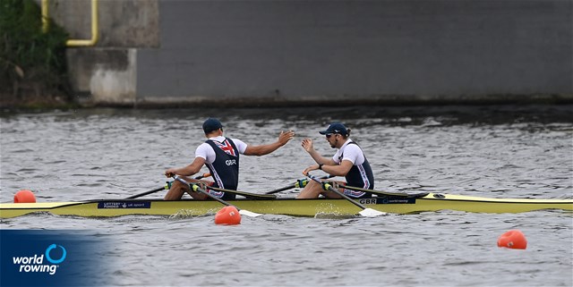 Victor Kleshnev (b), Rory Harris (s), Men's Double Sculls, Great Britain, 2021 World Rowing Cup III, Sabaudia, Italy / Detlev Seyb/MyRowingPhoto.com
