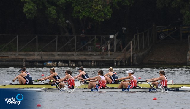 Maria Wierzbowska (b), Olga Michalkiewicz, Monika Chabel, Joanna Dittmann (s), Women's Four, Poland, 2021 World Rowing Cup III, Sabaudia, Italy / Detlev Seyb/MyRowingPhoto.com