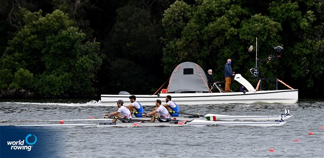 Kristoffer Brun (b), Are Weierholt Strandli (s), Lightweight Men's Double Sculls, Norway, 2021 World Rowing Cup III, Sabaudia, Italy / Detlev Seyb/MyRowingPhoto.com