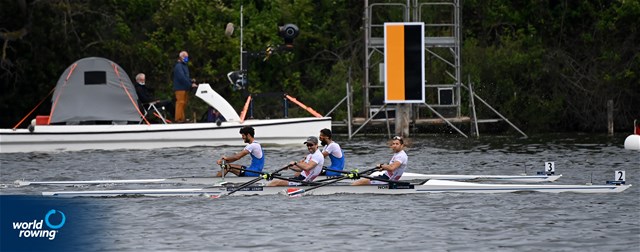 Kristoffer Brun (b), Are Weierholt Strandli (s), Lightweight Men's Double Sculls, Norway, 2021 World Rowing Cup III, Sabaudia, Italy / Detlev Seyb/MyRowingPhoto.com
