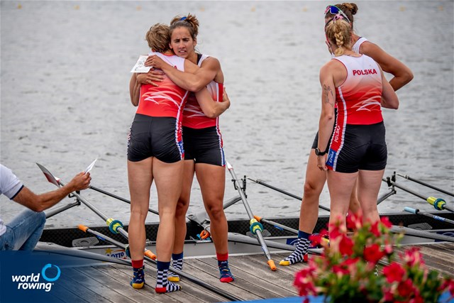 Agnieszka Kobus-Zawojska (b), Marta Wieliczko, Maria Sajdak, Katarzyna Zillmann (s), Women's Quadruple Sculls, Poland, 2021 World Rowing Cup III, Sabaudia, Italy / World Rowing/Benedict Tufnell