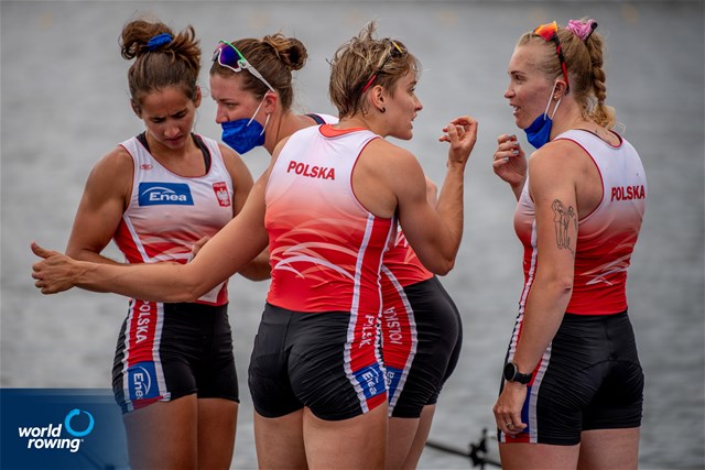 Agnieszka Kobus-Zawojska (b), Marta Wieliczko, Maria Sajdak, Katarzyna Zillmann (s), Women's Quadruple Sculls, Poland, 2021 World Rowing Cup III, Sabaudia, Italy / World Rowing/Benedict Tufnell