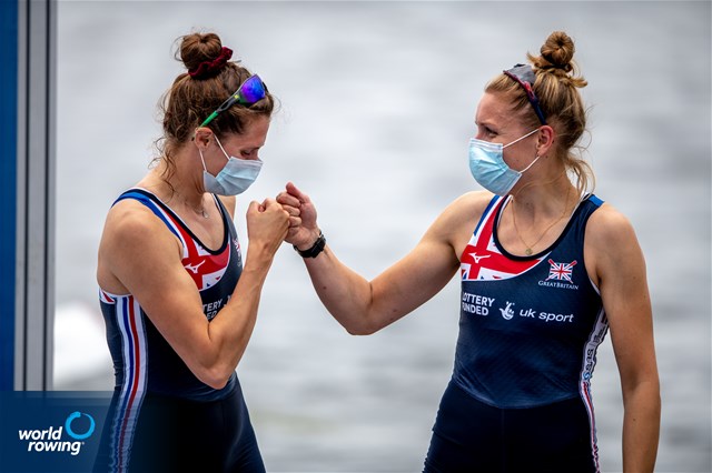 Susannah Susie Dear (b), Samantha Sam Redgrave (s), Women's Pair, Great Britain, 2021 World Rowing Cup III, Sabaudia, Italy / World Rowing/Benedict Tufnell