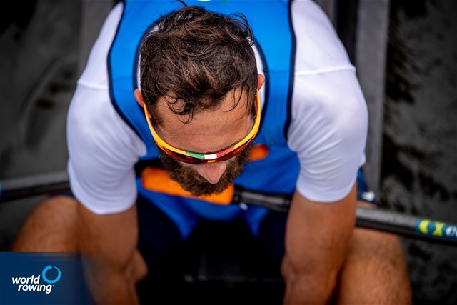 Pietro Ruta (b), Lightweight Men's Double Sculls, Italy, 2021 World Rowing Cup III, Sabaudia, Italy / World Rowing/Benedict Tufnell