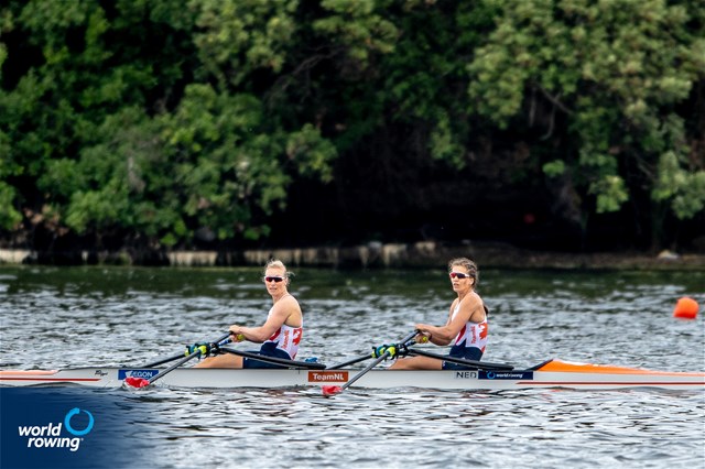 Roos De Jong (b), Lisa Scheenaard (s), Women's Double Sculls, Netherlands, 2021 World Rowing Cup III, Sabaudia, Italy / World Rowing/Benedict Tufnell