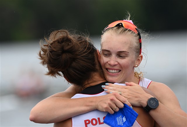 Agnieszka Kobus-Zawojska (b), Women's Quadruple Sculls, Poland, 2021 World Rowing Cup III, Sabaudia, Italy / Detlev Seyb/MyRowingPhoto.com