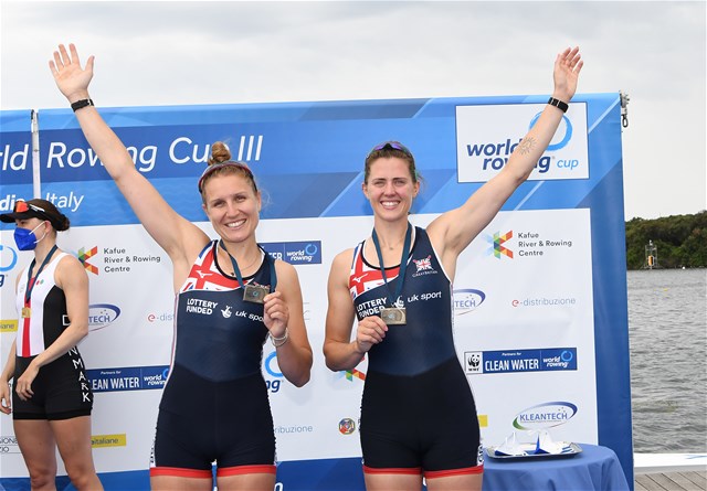 Susannah Susie Dear (b), Samantha Sam Redgrave (s), Women's Pair, Great Britain, 2021 World Rowing Cup III, Sabaudia, Italy / Detlev Seyb/MyRowingPhoto.com