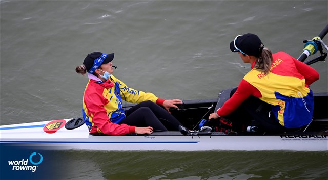 Raluca-Georgiana Dinulescu (s), Victoria-Stefania Petreanu (c), Women's Eight, Romania, 2021 World Rowing Under 23 Championships, Racice, Czech Republic / Detlev Seyb/MyRowingPhoto.com