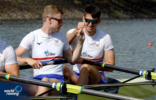 Daniel Graham (b), Matthew Rowe, Men's Four, Great Britain, 2021 World Rowing Under 23 Championships, Racice, Czech Republic / Detlev Seyb/MyRowingPhoto.com