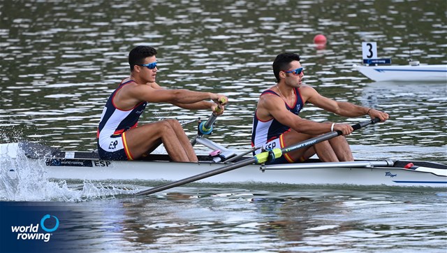 Ander Martin (b), Gonzalo Garcia Ferrero (s), Men's Pair, Spain, 2021 World Rowing Under 23 Championships, Racice, Czech Republic / Detlev Seyb/MyRowingPhoto.com