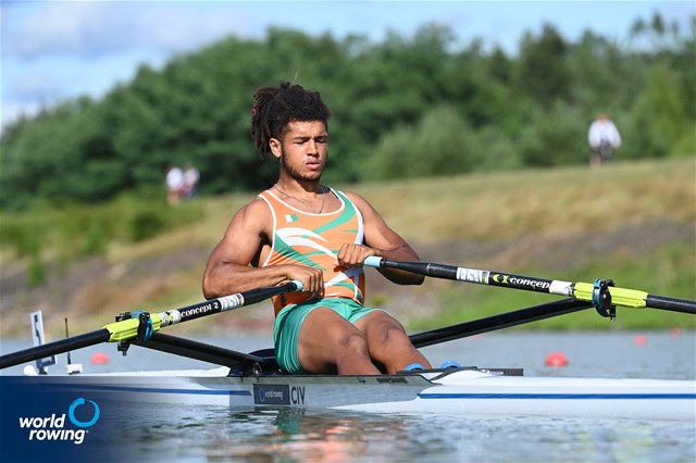 Riccardo Bouehi, Men's Single Sculls, Côte d'Ivoire, 2021 World Rowing Under 23 Championships, Racice, Czech Republic / Detlev Seyb/MyRowingPhoto.com