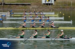 Men's Coxed Four, Heats, 2021 World Rowing Under 23 Championships, Racice, Czech Republic / Detlev Seyb/MyRowingPhoto.com