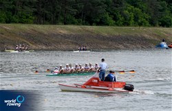 Mark Hinrichs (b), Henry Hopmann, Benedict Eggeling, Floyd Benedikter, Tassilo Von Mueller, Mattes Schoenherr, Julian Garth, Jasper Angl (s), Till Martini (c), Men's Eight, Germany, 2021 World Rowing Under 23 Championships, Racice, Czech Republic / Detlev Seyb/MyRowingPhoto.com
