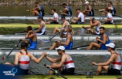 Men's Coxed Four, Heats, 2021 World Rowing Under 23 Championships, Racice, Czech Republic / Detlev Seyb/MyRowingPhoto.com