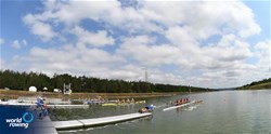 Start, Men's Quadruple Sculls, 2021 World Rowing Under 23 Championships, Racice, Czech Republic / Detlev Seyb/MyRowingPhoto.com
