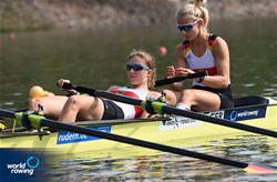 Gerlinde Obenaus (b), Mira Moch, Women's Four, Germany, 2021 World Rowing Under 23 Championships, Racice, Czech Republic / Detlev Seyb/MyRowingPhoto.com