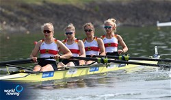 Gerlinde Obenaus (b), Mira Moch, Luisa Schade, Hanna Winter (s), Women's Four, Germany, 2021 World Rowing Under 23 Championships, Racice, Czech Republic / Detlev Seyb/MyRowingPhoto.com
