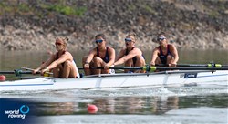 Ana Navarro  (b), Maialen Mielgo, Iria Jarama Diaz, Carlota Gonzalez Gil (s), Women's Four, Spain, 2021 World Rowing Under 23 Championships, Racice, Czech Republic / Detlev Seyb/MyRowingPhoto.com